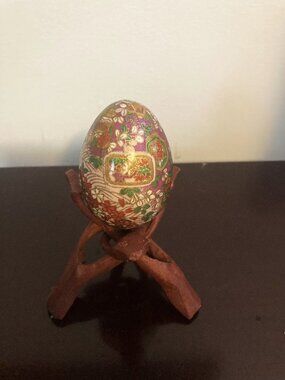 Vintage Paper Mache Kashmiri Lacquered Oriental Style Decorated Egg